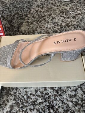 Adams Silver Glitter Mid Block Heel Sandals